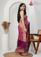 Wine Pure Khadi Georgette saree with Khaddi Work pallu detailing