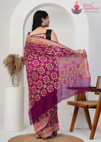 Wine Pure Khadi Georgette saree with Khaddi Work back view