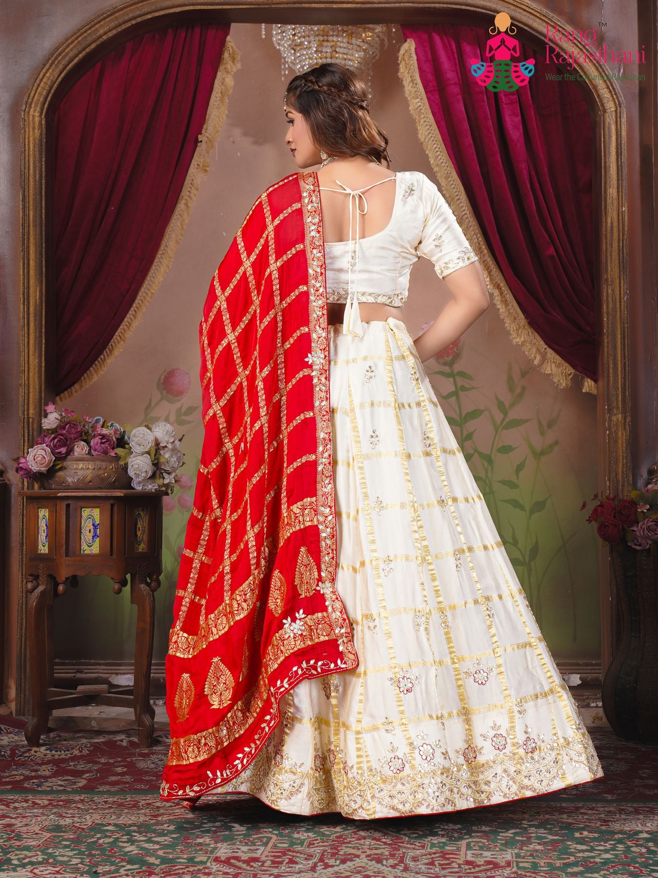 White/Red Gaji Lehenga- Wedding Ready