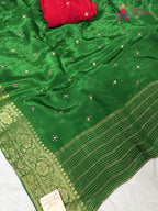 fabric texture of graceful green silk saree