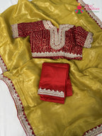 fabric texture of graceful mustard fabric saree