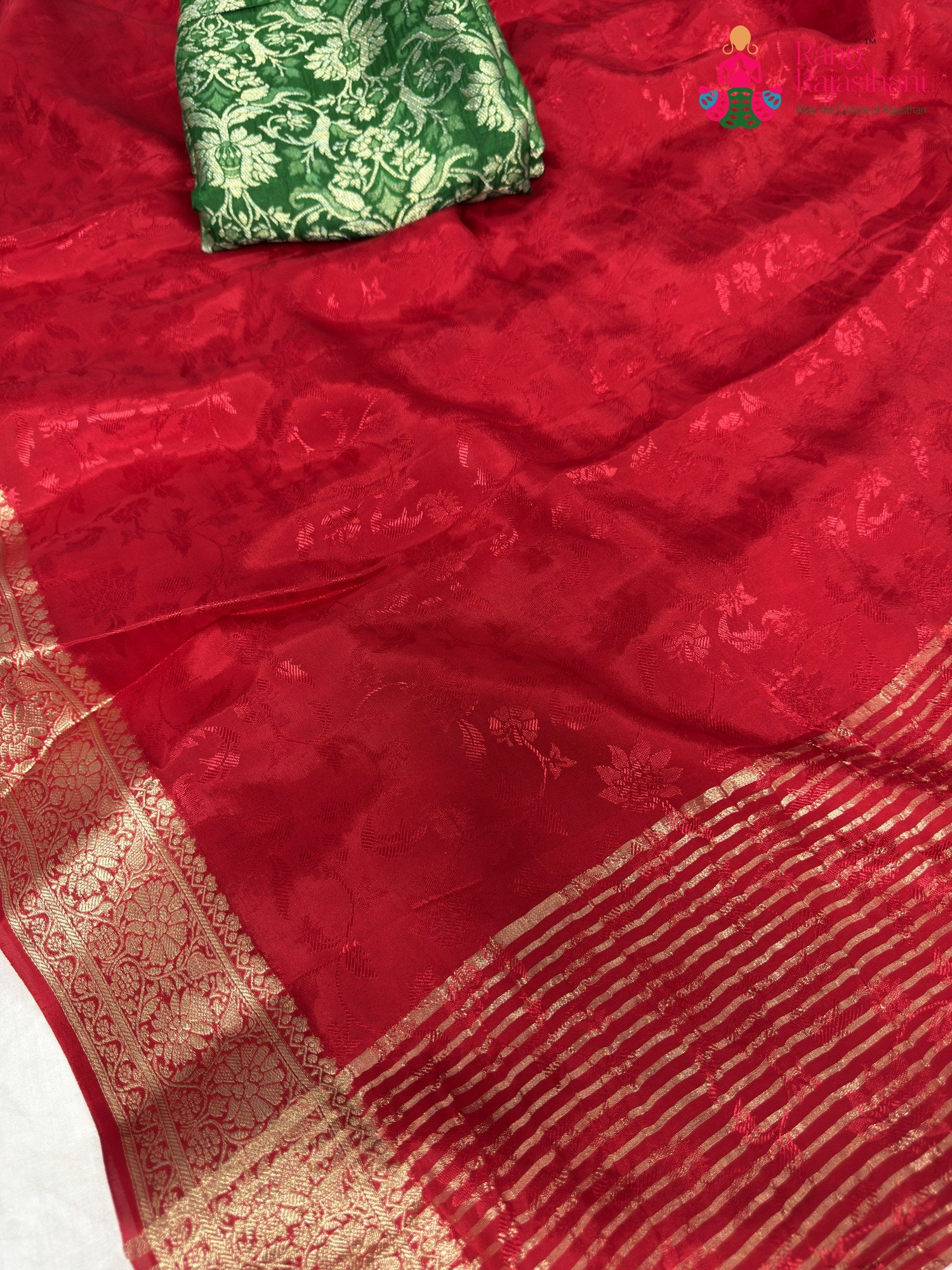 full view of graceful red saree