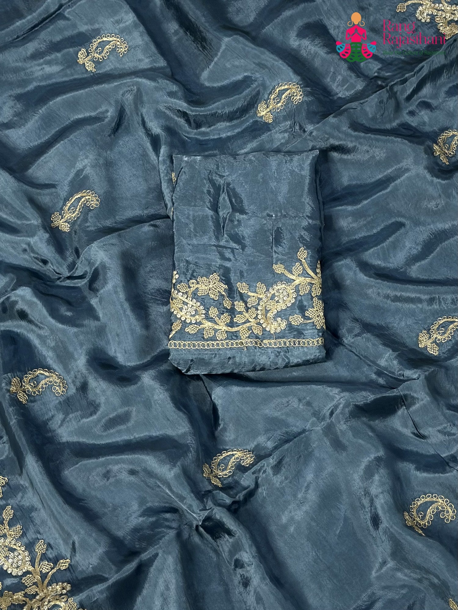 Gray Pure Russian Silk Resham Embroidery Saree for Wedding Guest | New Arrival