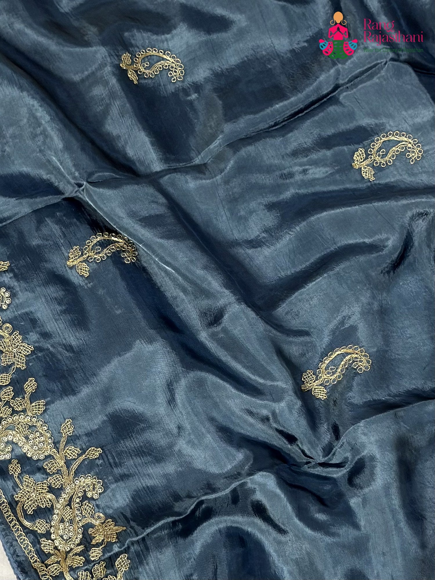 Gray Pure Russian Silk Resham Embroidery Saree for Wedding Guest | New Arrival