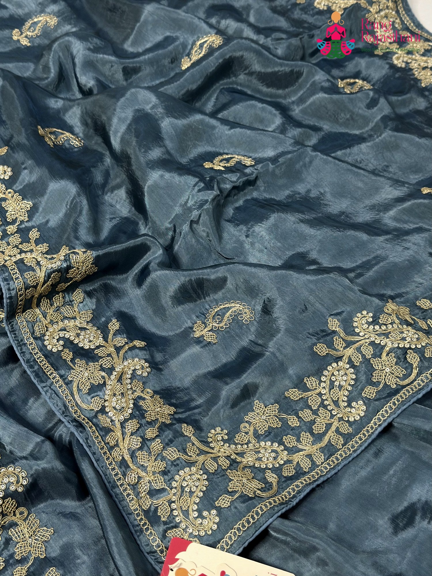 Gray Pure Russian Silk Resham Embroidery Saree for Wedding Guest | New Arrival