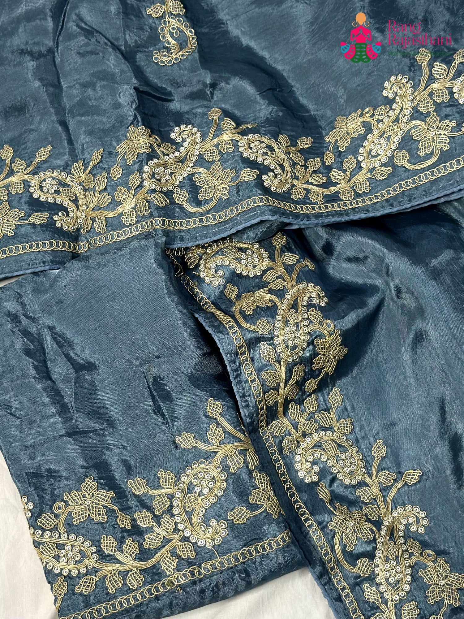 Gray Pure Russian Silk Resham Embroidery Saree for Wedding Guest | New Arrival