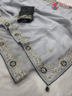 Gray Pure Tissue Silk Gota Patti Work Saree : Quiet Flow