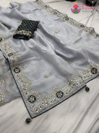 Gray Pure Tissue Silk Gota Patti Work Saree : Quiet Flow