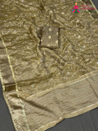 Gray Pure Tissue Silk Zari Embroidery Saree for Wedding Guest | Refined Pick