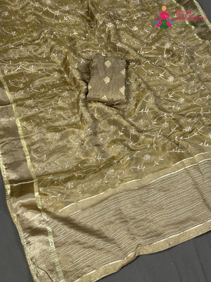 Gray Pure Tissue Silk Zari Embroidery Saree for Wedding Guest | Refined Pick