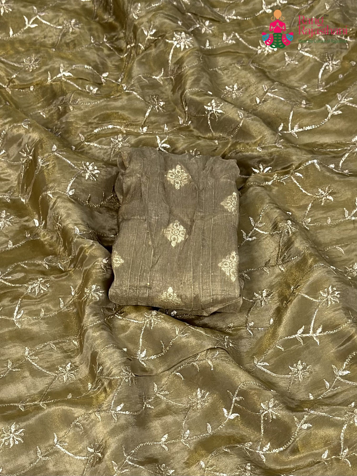 Gray Pure Tissue Silk Zari Embroidery Saree for Wedding Guest | Classic Edit
