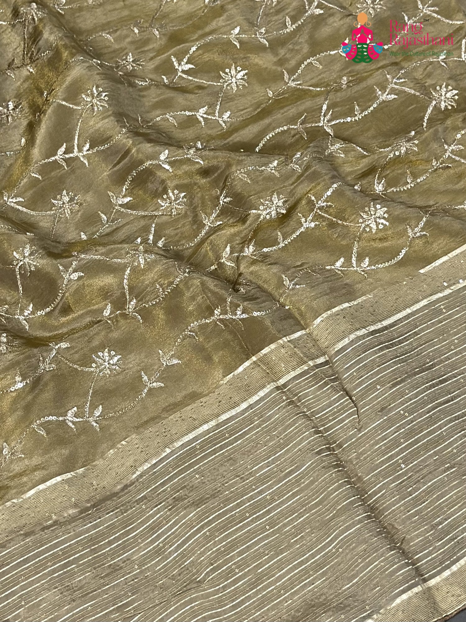 Gray Pure Tissue Silk Zari Embroidery Saree for Wedding Guest | Classic Edit