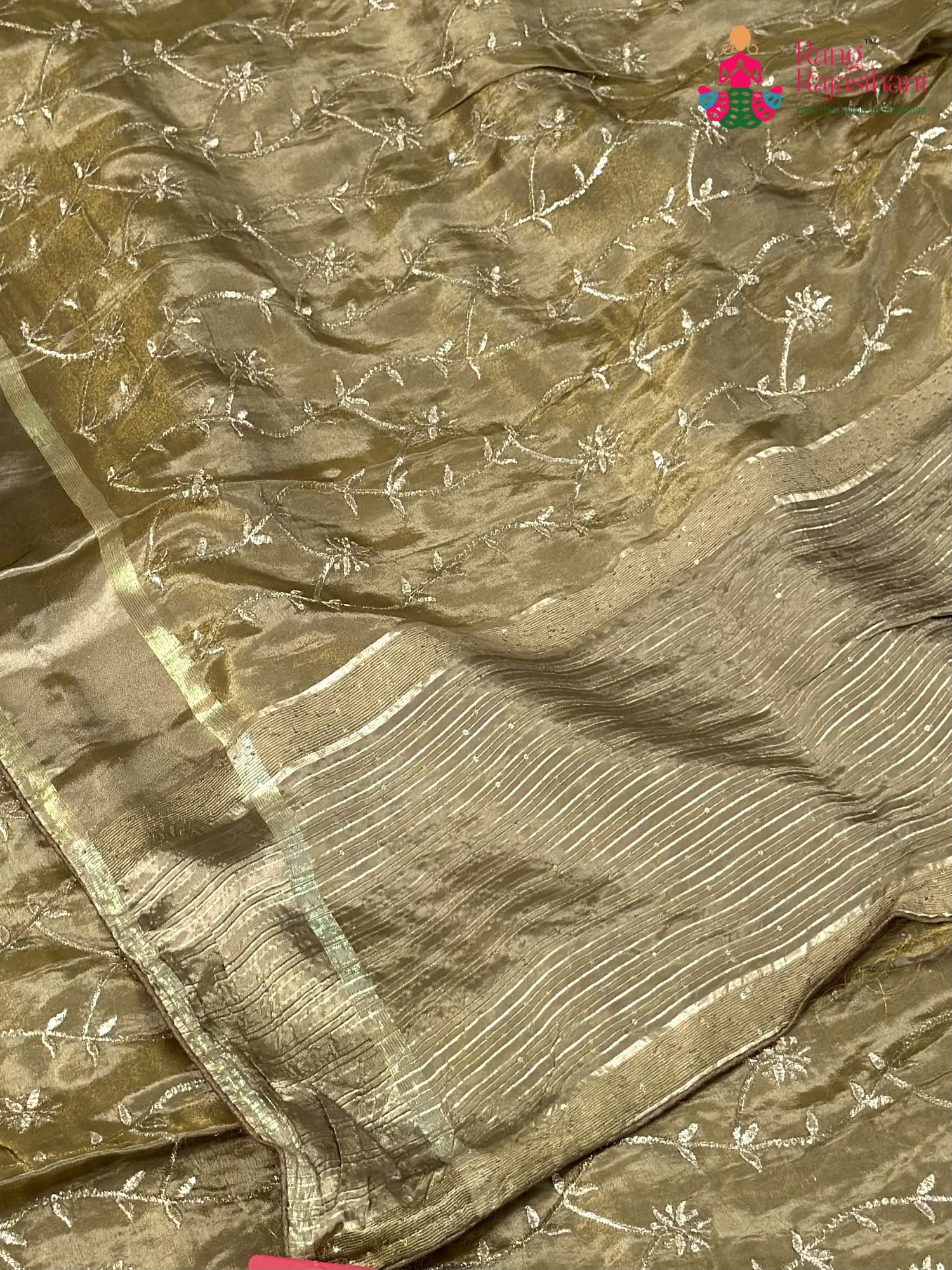 Gray Pure Tissue Silk Zari Embroidery Saree for Wedding Guest | Classic Edit