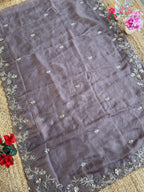 Gray Shimmer Satin Zari Embroidery Saree for Wedding Reception | Designer Saree