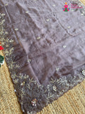 Gray Shimmer Satin Zari Embroidery Saree for Wedding Reception | Designer Saree