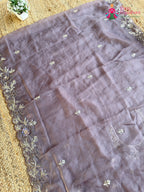 Gray Shimmer Satin Zari Embroidery Saree for Wedding Reception | Designer Saree