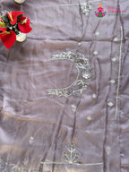 Gray Shimmer Satin Zari Embroidery Saree for Wedding Reception | Designer Saree