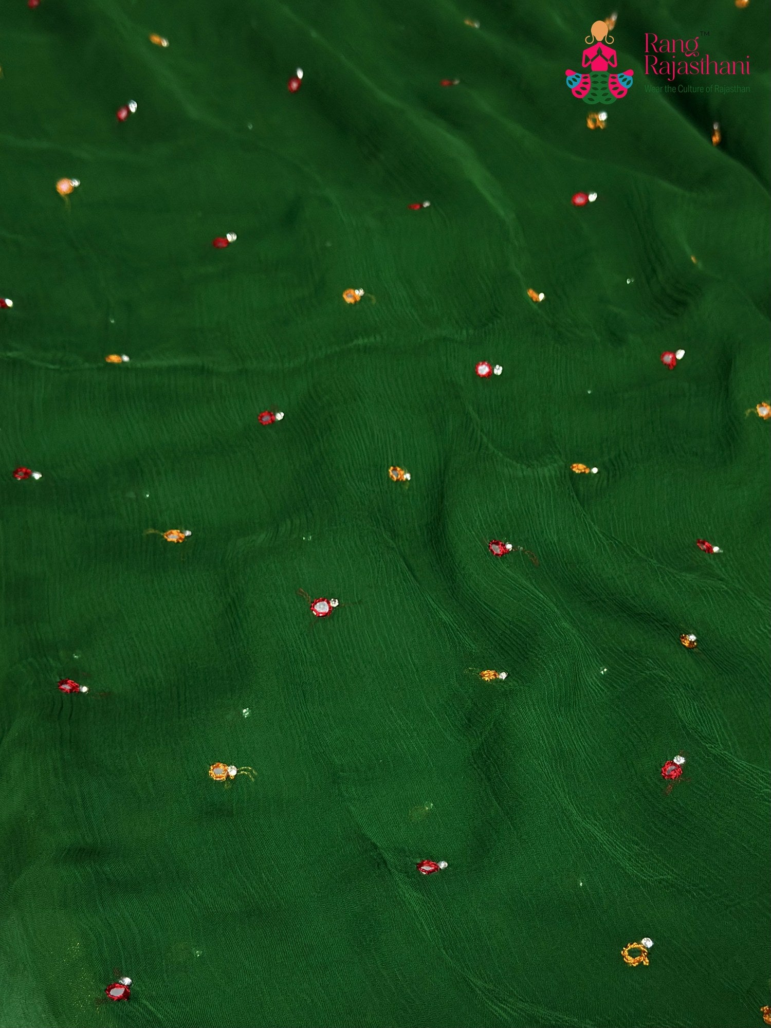 Green Chiffon Mirror Saree for Mehendi Ceremony | Most Loved