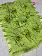 green chiffon resham embroidery saree by Rang Rajasthani