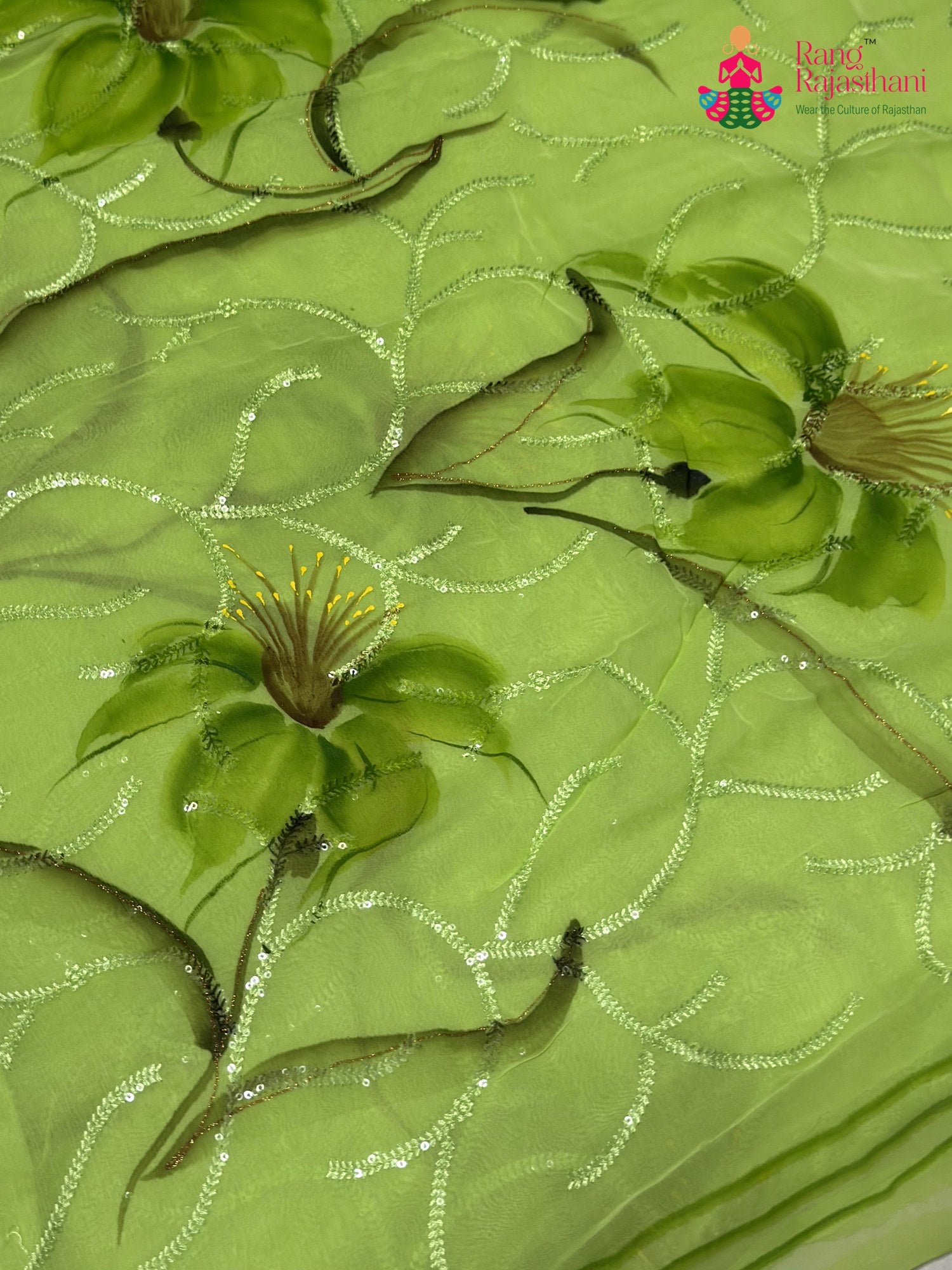 Green Chiffon Resham Embroidery Saree for Mehendi Ceremony | Traditional Edit