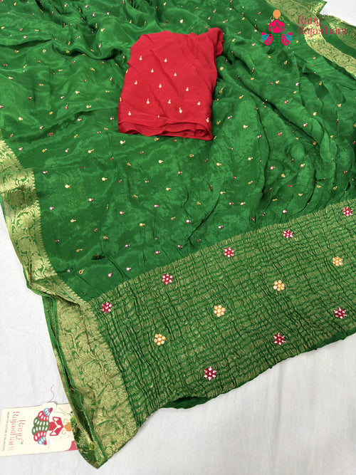 Green Chinnon Banarasi Zari Weave Saree : Smooth Ease main-image