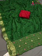 Green Chinnon Banarasi Zari Weave Saree for Mehendi Ceremony | Editor Choice