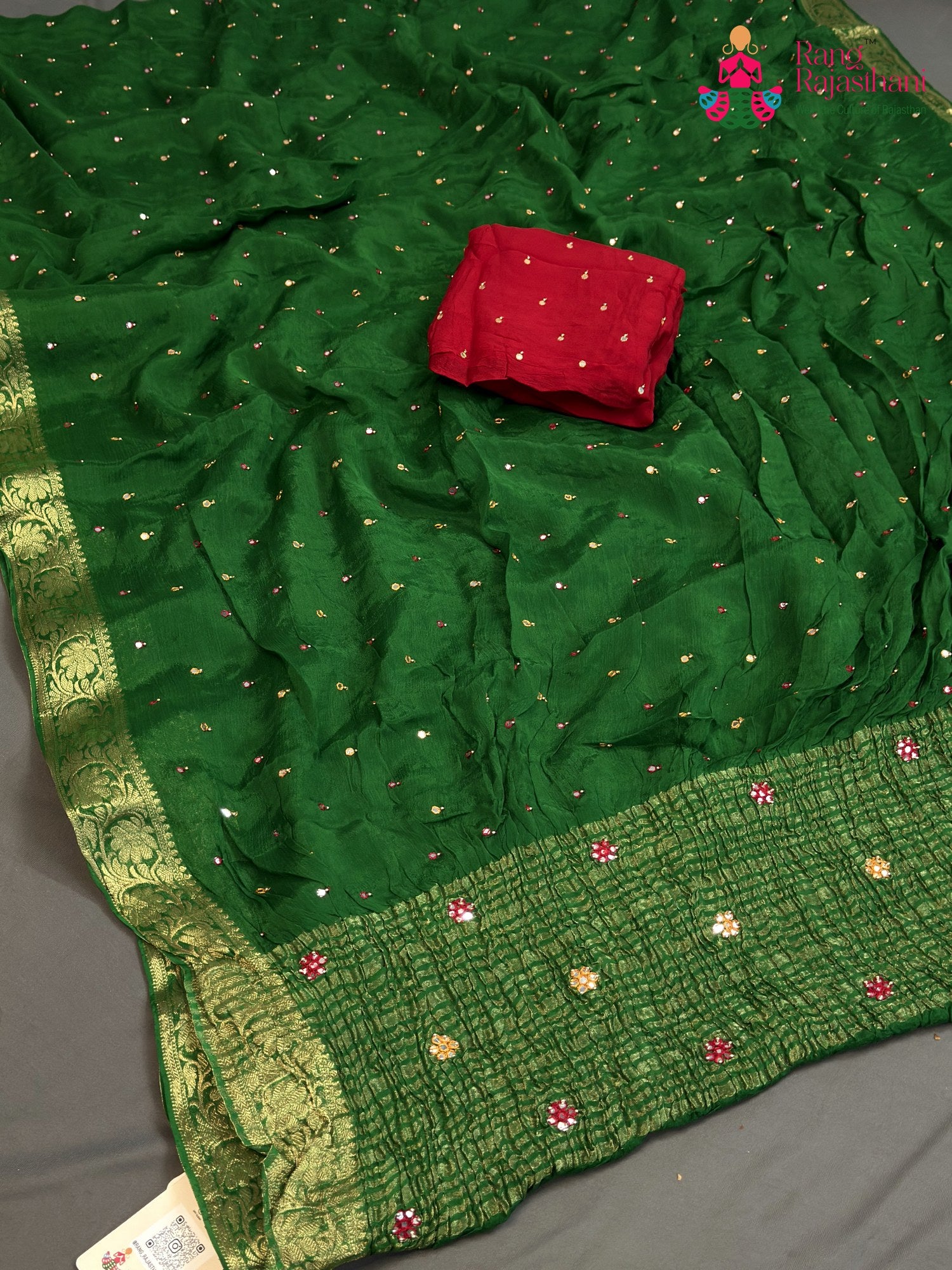 Green Chinnon Banarasi Zari Weave Saree for Mehendi Ceremony | Editor Choice