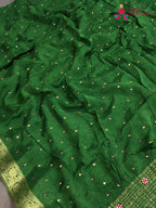 Green Chinnon Banarasi Zari Weave Saree for Mehendi Ceremony | Editor Choice