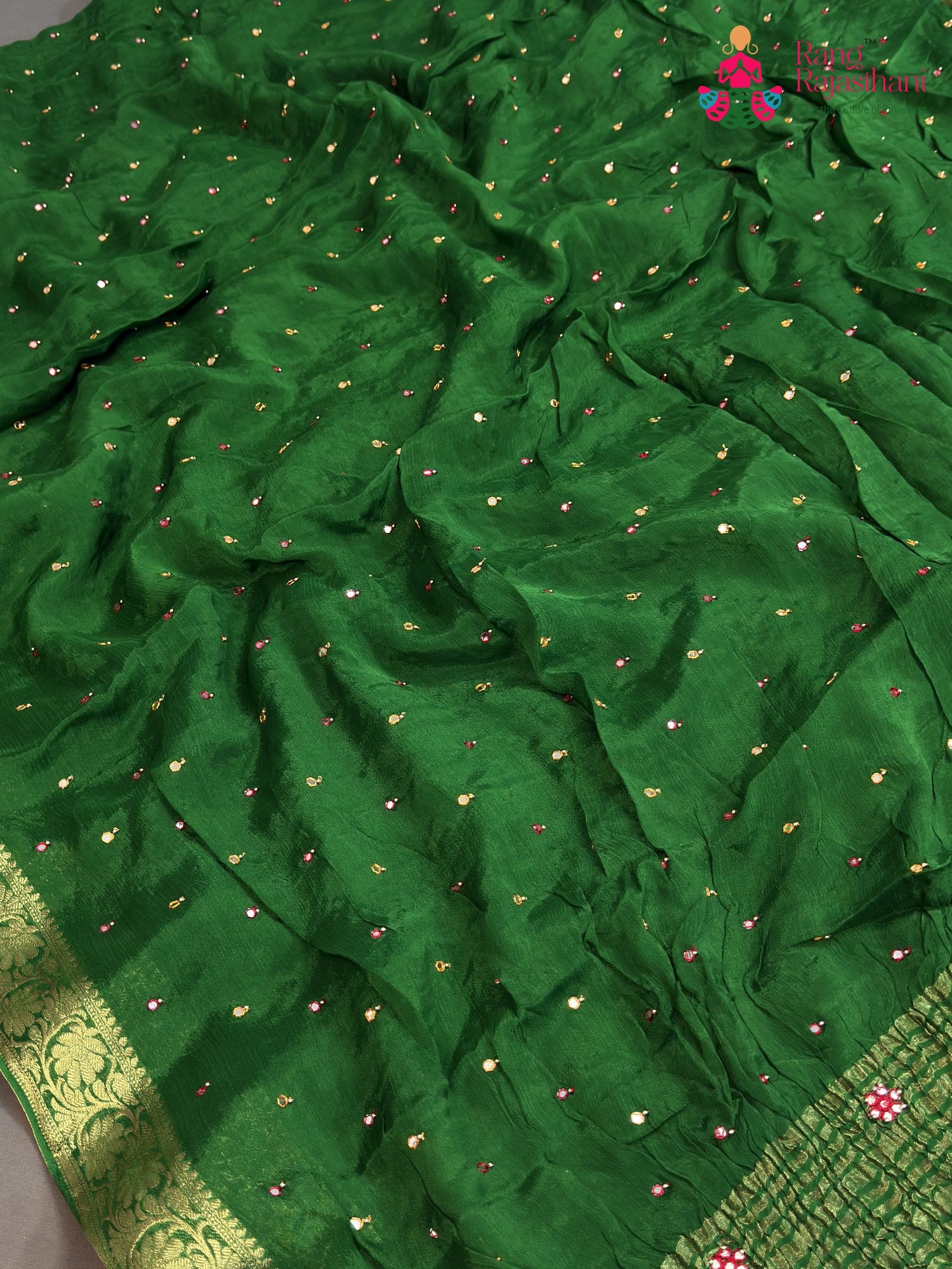 Green Chinnon Banarasi Zari Weave Saree for Mehendi Ceremony | Editor Choice