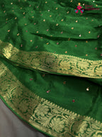 Green Chinnon Banarasi Zari Weave Saree for Mehendi Ceremony | Editor Choice
