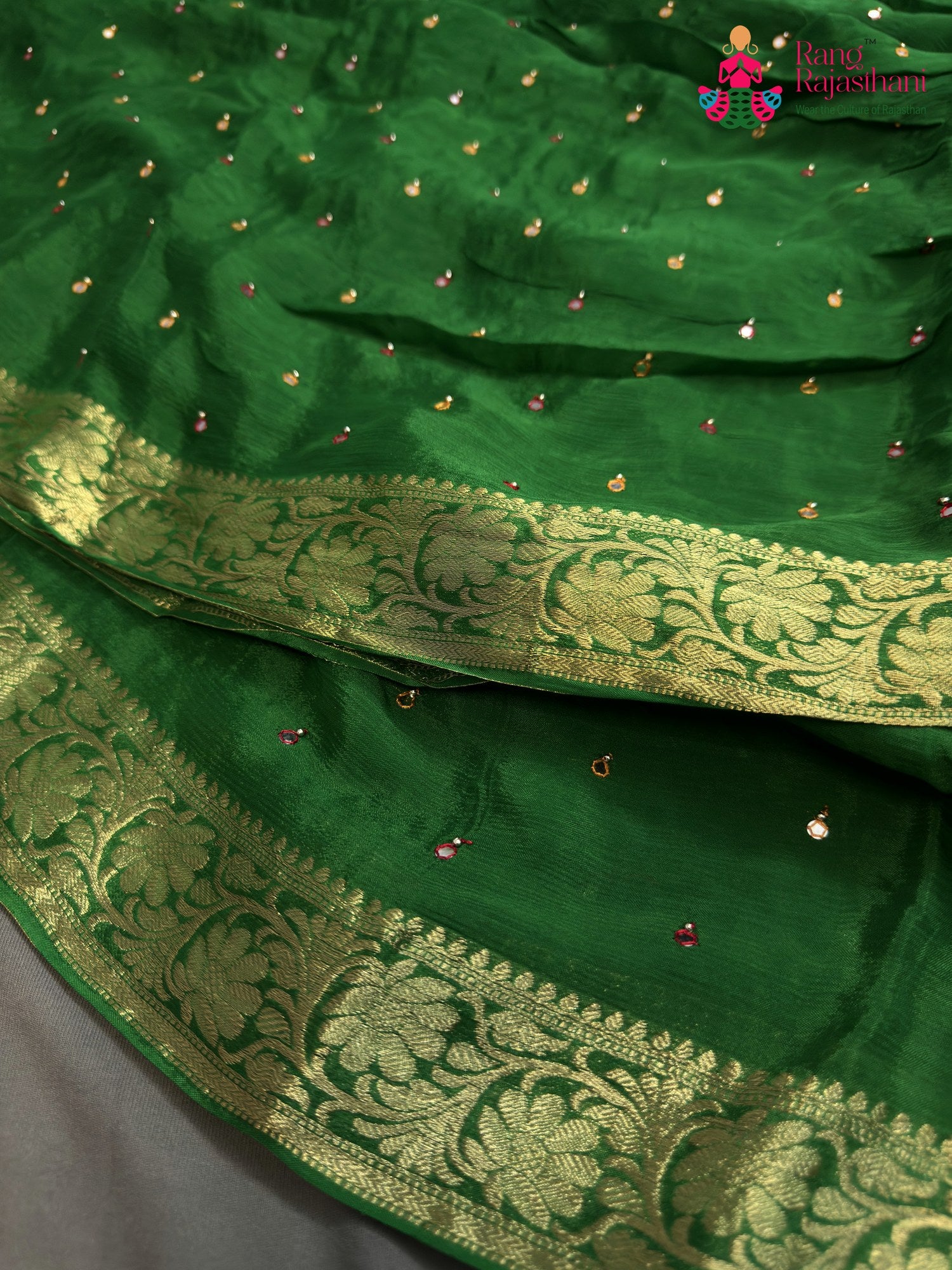 Green Chinnon Banarasi Zari Weave Saree for Mehendi Ceremony | Editor Choice