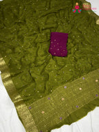 Green Chinnon Banarasi Zari Weave Saree for Mehendi Ceremony | Customer Favourite
