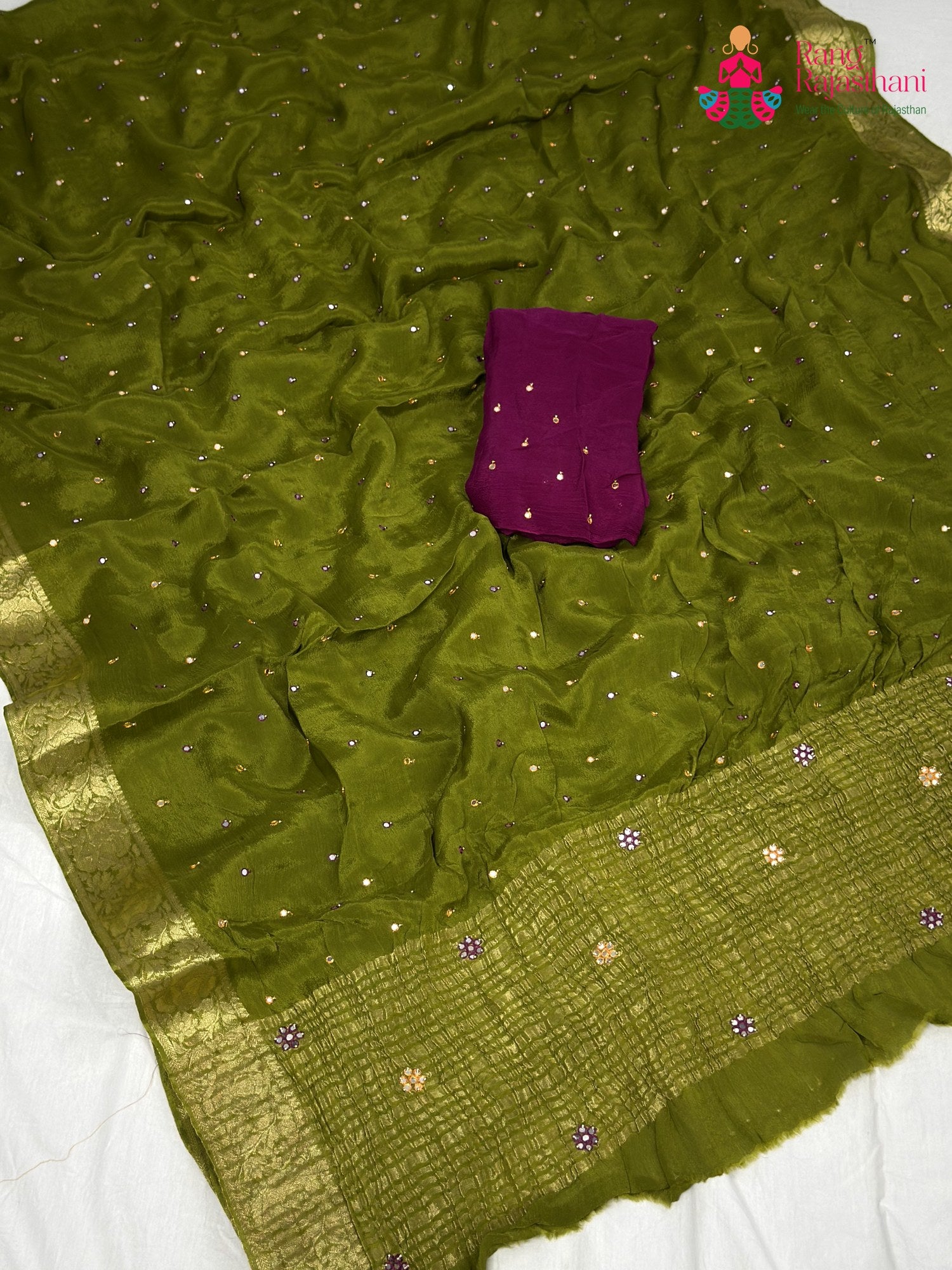 Green Chinnon Banarasi Zari Weave Saree for Mehendi Ceremony | Customer Favourite