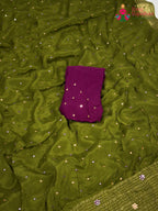 Green Chinnon Banarasi Zari Weave Saree for Mehendi Ceremony | Customer Favourite