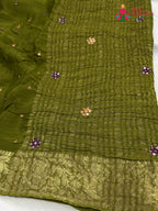 Green Chinnon Banarasi Zari Weave Saree for Mehendi Ceremony | Customer Favourite