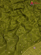 Green Chinnon Banarasi Zari Weave Saree for Mehendi Ceremony | Customer Favourite
