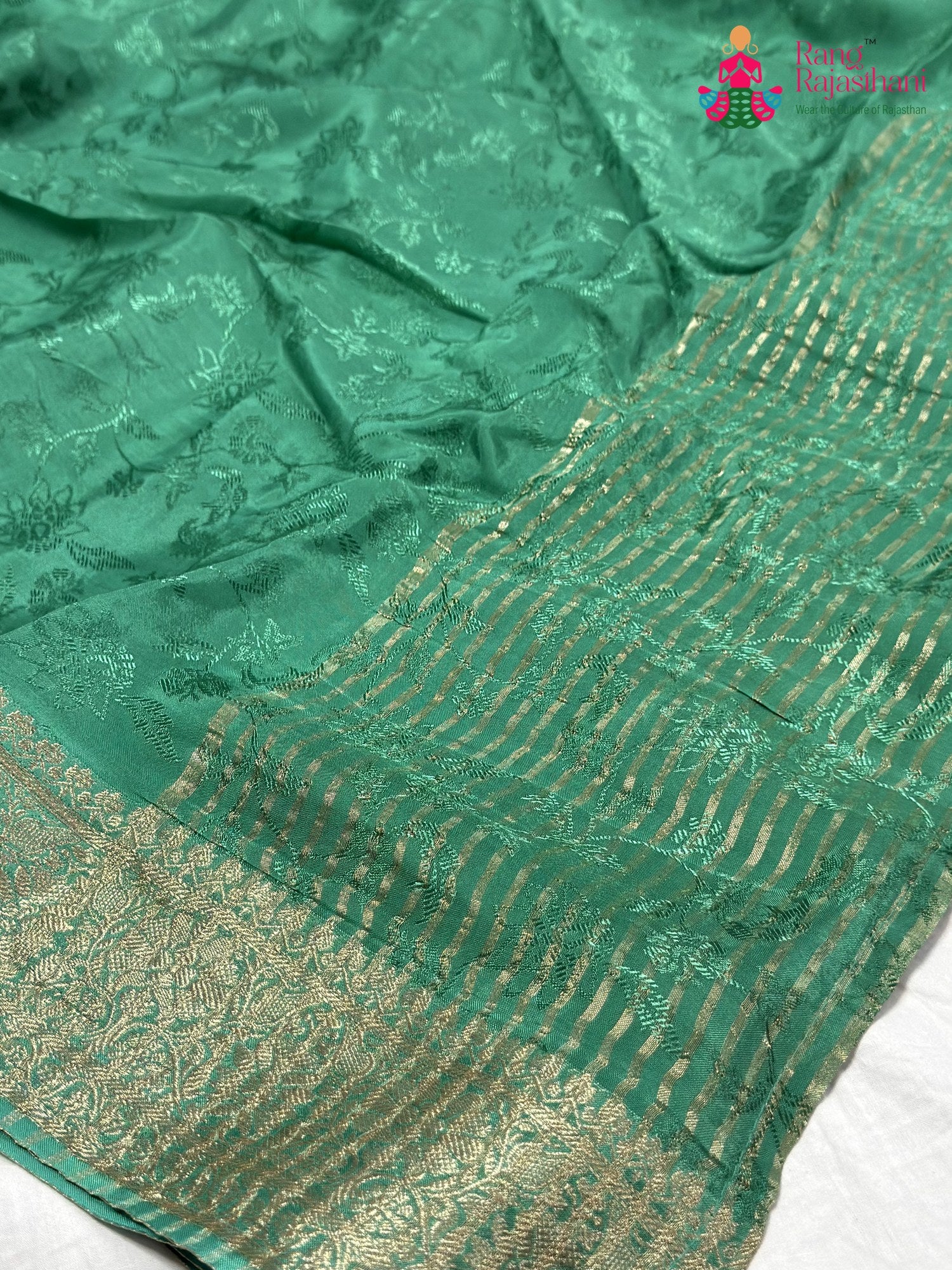 Green Chinnon Jacquard Weave Plain Saree for Sangeet Night | Premium Pick