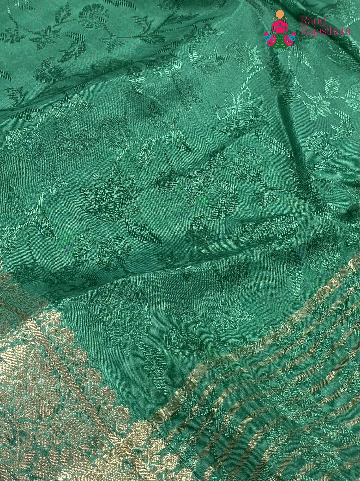 Green Chinnon Jacquard Weave Plain Saree for Sangeet Night | Premium Pick