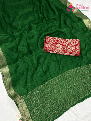 Green Chinnon Jacquard Weave Saree for Mehendi Ceremony | Shop Online