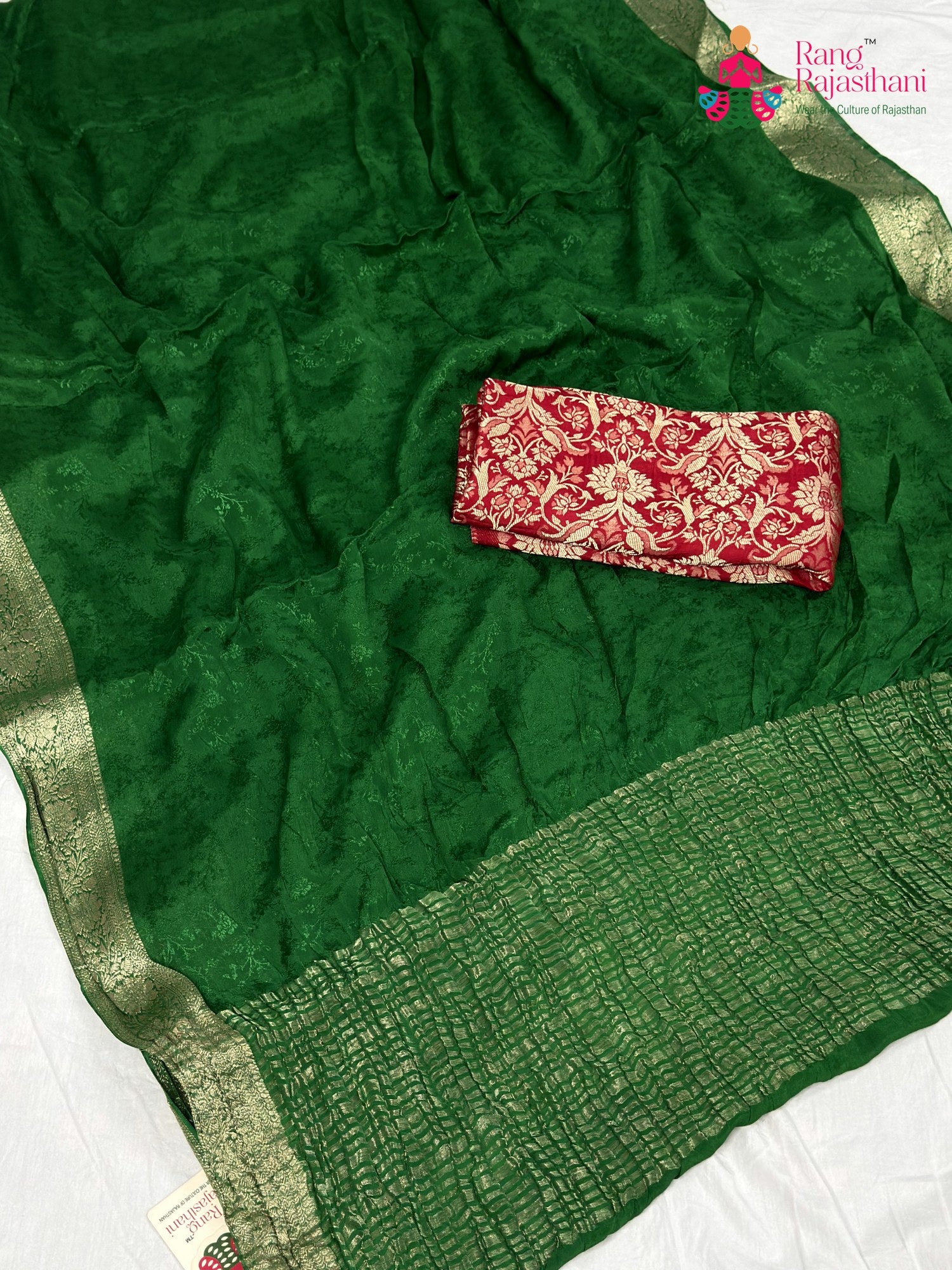 Green Chinnon Jacquard Weave Saree for Mehendi Ceremony | Shop Online