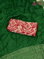 Green Chinnon Jacquard Weave Saree for Mehendi Ceremony | Shop Online