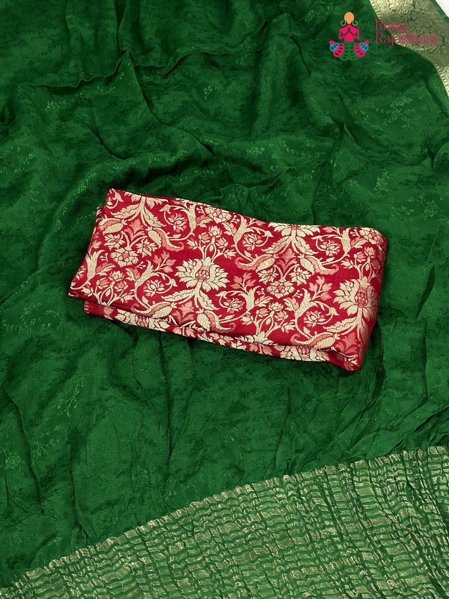 Green Chinnon Jacquard Weave Saree for Mehendi Ceremony | Shop Online