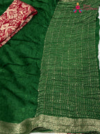 Green Chinnon Jacquard Weave Saree for Mehendi Ceremony | Shop Online