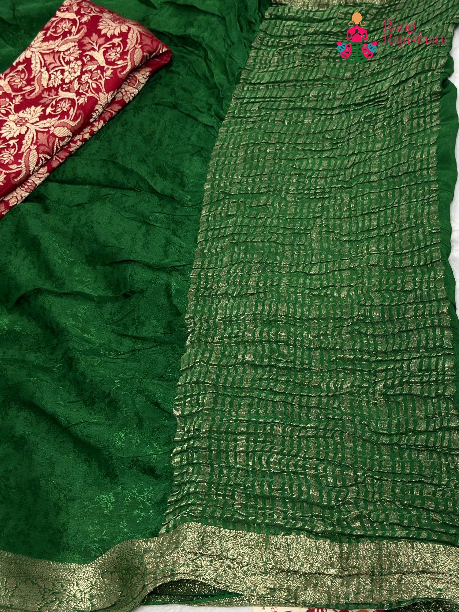 Green Chinnon Jacquard Weave Saree for Mehendi Ceremony | Shop Online
