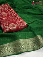 Green Chinnon Jacquard Weave Saree for Mehendi Ceremony | Shop Online