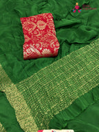 Green Chinnon Plain Saree for Mehendi Ceremony | Elegant Edit