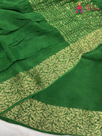Green Chinnon Plain Saree for Mehendi Ceremony | Elegant Edit