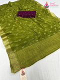 Green Chinnon Resham Embroidery Saree for Mehendi Ceremony | Refined Pick