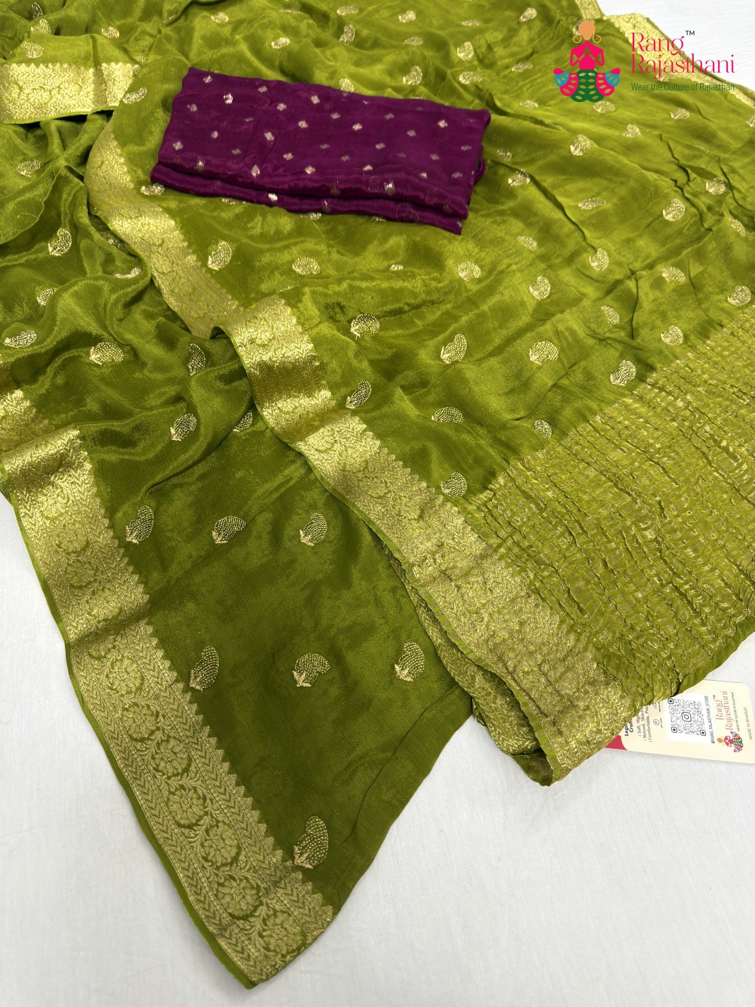 complete look of green chinnon resham embroidery saree