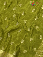design pattern of green chinnon resham embroidery saree